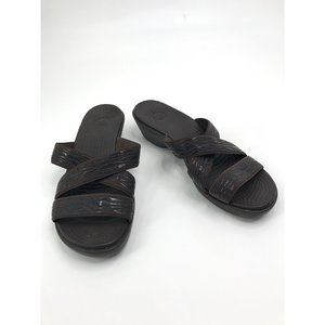 Crocs Molalla Brown Criss-Cross Stretch Strap Slip On Sandals Animal Print 8